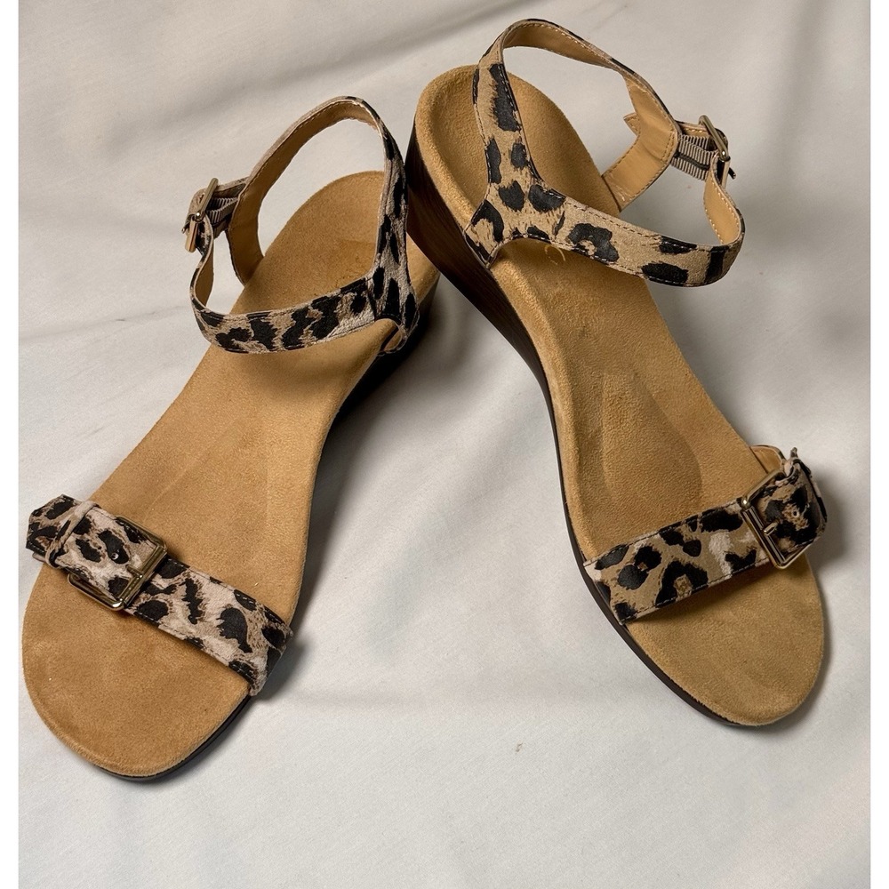 Vionic Leopard Print Ankle Strap Sandals in Tan and Black